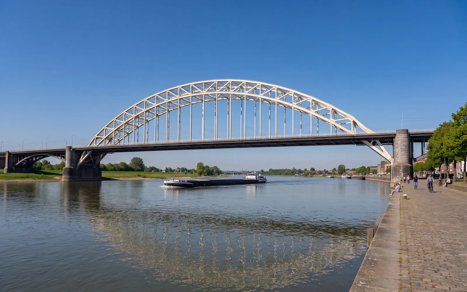 The Waal Bridge across the river Waal at Nijmegen, seen from the Waalkade