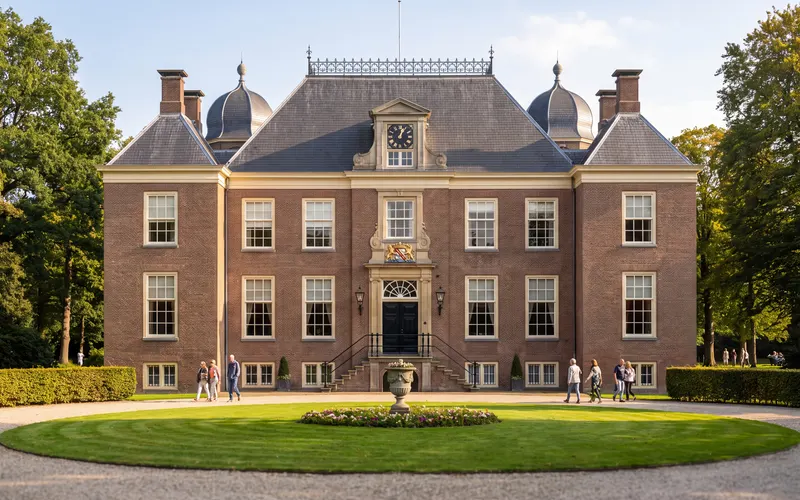 Oud-Poelgeest castle in Oegstgeest, with the round lawn in front of the entrance
